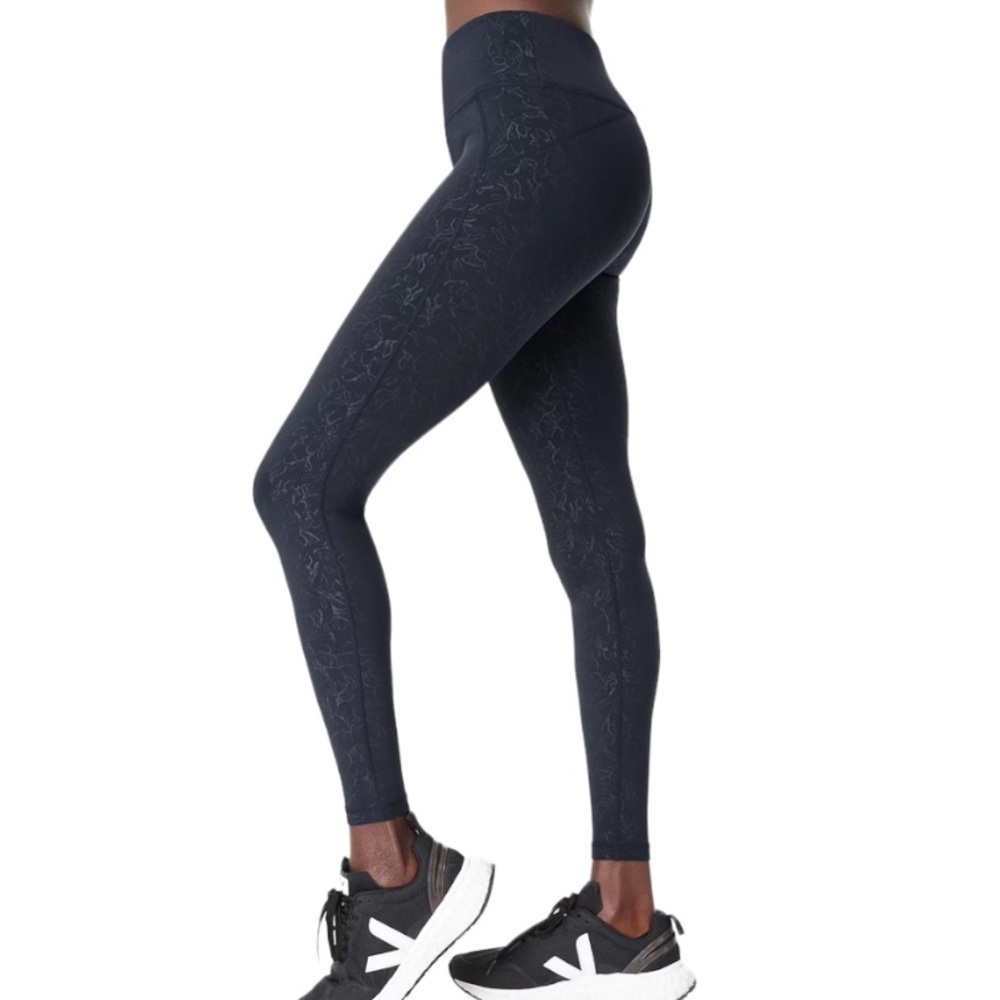 Sweaty Betty Navy Blue Floral Emboss All Day 7/8 Workout Leggings Size Medium